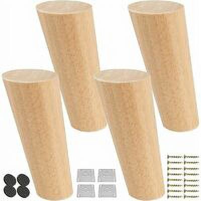 Patas de madera para muebles de 25 cm, 4 patas de mesa cónicas e inclinadas con placa de montaje y tornillos, patas de repuesto de roble para cama, armario, sillón, sillón, pintura natural
