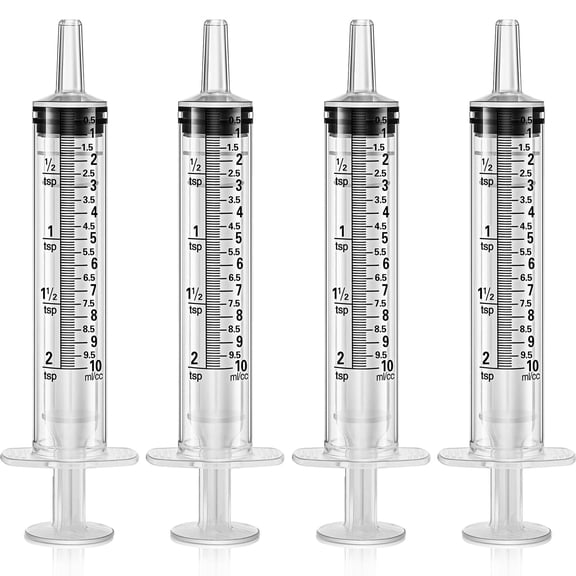 Plutput 4 PCS Plastic Syringe 10 ml for Scientific Labs Measuring Syringe Tools Dispensing Multiple Uses
