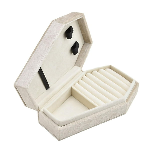 Caja de joyería de terciopelo, estuche portátil para guardar pendientes, collares y joyas, estuche protector de viaje para beige
