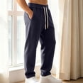 thumbnail image 5 of LODIENY Mens Double Sided Fleece Large Size (S-5XL) Pants Baggy Straight Leg Open Bottom Stretch Drawstring Heavyweight Warm Lounge Sweatpants with Pockets Navy M, 5 of 8