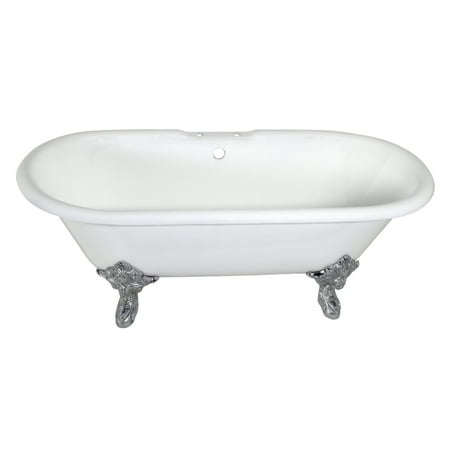 Aqua Eden VCT7DE7232NL1 72-Inch Cast Iron Oval Double Ended Clawfoot Tub (7-Inch Faucet Drillings) in White/Polished Chrome