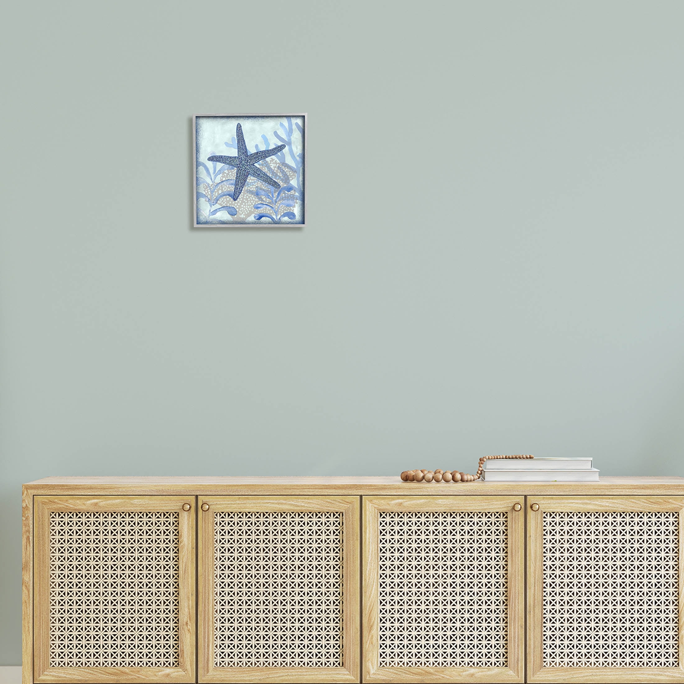 Vivid Blue Starfish Marine Life Animals & Insects Graphic Art Gray Framed Art Print Wall Art