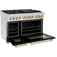 thumbnail image 4 of ZLINE Autograph Edition 48 in. 6.0 cu. ft. Legacy Dual Fuel Range with 7 Burner Gas Cooktop and 2 Electric Ovens in Stainless Steel with Black Matte Doors and Polished Gold Accents (RAZ-BLM-48-G), 4 of 7