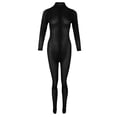 thumbnail image 2 of Body de mujer con entrepierna abierta, rayas, mono de manga larga con cremallera Negro, 2 of 7