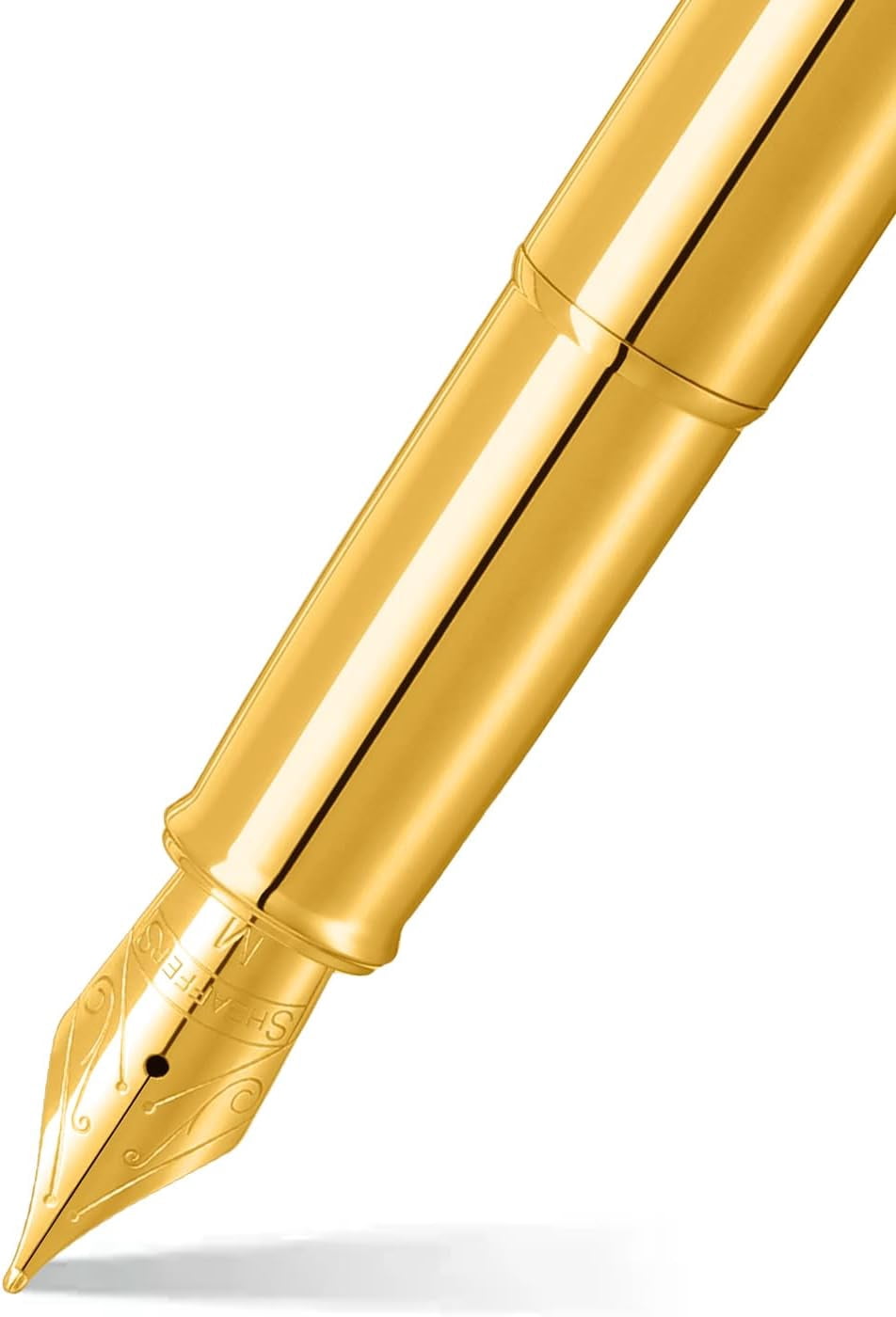 100 9372 Glossy PVD Gold Fountain Pen With Trim - Medium