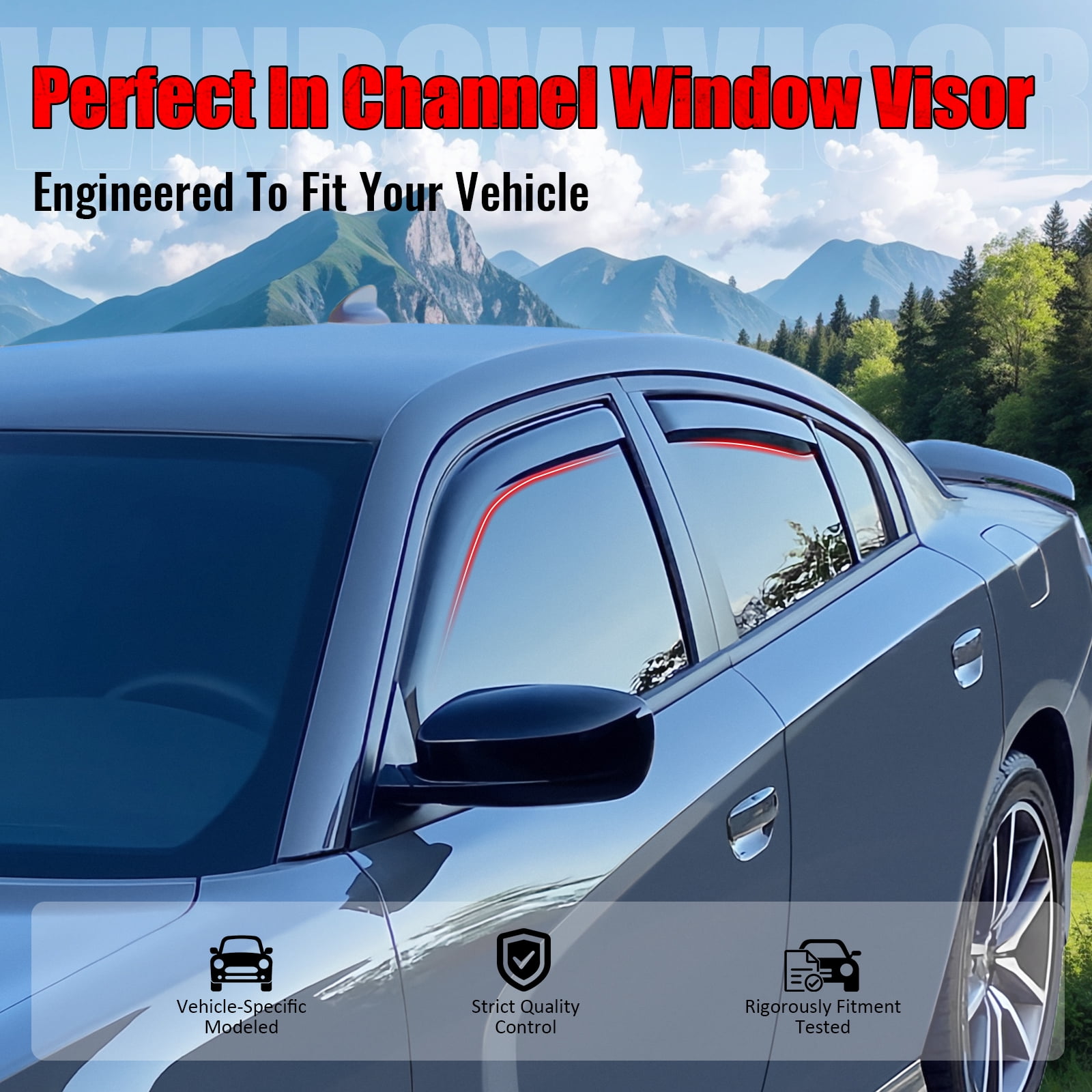 Ikon Motorsports In-Channel Window Visors Fits 2018-2024 GMC Terrain, Slim Style Side Door Rain Vent Guard Deflectors, Acrylic Smoke 4PCS