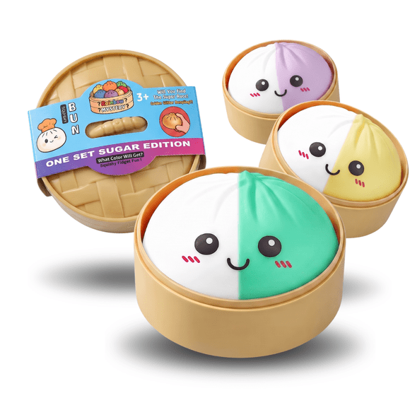Squishy Bun Dumpling Pack 3 Juguete Antiestres Fidget Tamaño Mediano Cambia De Color Sorpresa