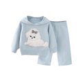 thumbnail image 3 of Piuwrlz Kids Sweatsuits Sets 2pcs Girls Jogger Set Knitted Sweats and Sweatpants Blue Size 7 Years, 3 of 8