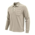 thumbnail image 4 of Conairie Long Sleeve Polo Shirts for Men Daily Loose Simple Corduroy Waffle Lapel Quarter Button Polo Shirt Casual Ribbed Stand Collar Tops with Pocket Khaki XXXL, 4 of 4
