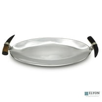 ELYON 18" Oval Serving Tray, Silver Platter, Handmade Horn Handles