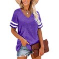 thumbnail image 6 of KISSMODA Womens Tops 2023 Summer Short Sleeve T Shirts Casual V Neck Striped Pleated Tunic Tops Blouses, 6 of 7