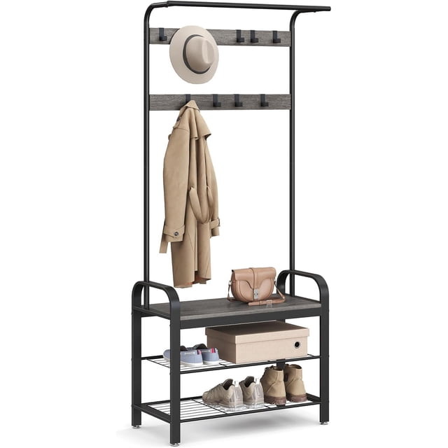 Coat Rack Hall Tree with Shoe Bench for Entryway Entryway Bench with Coat Rack Honey