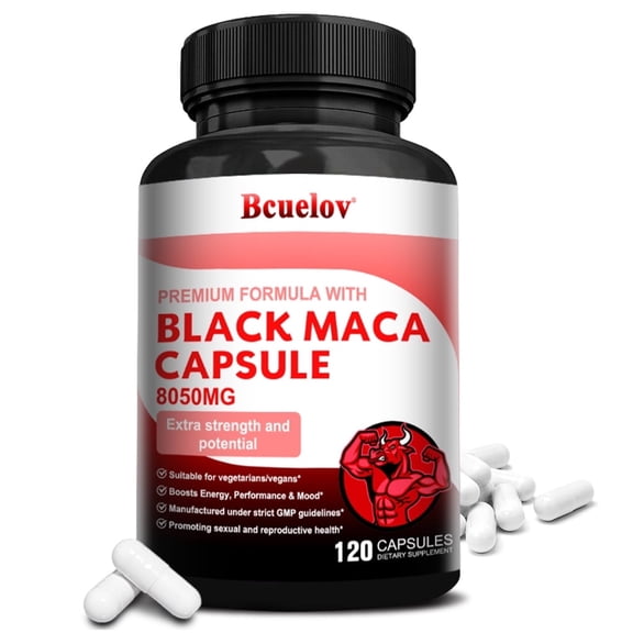 Bcuelov Black Maca Capsules 8050mg, 120 Veggie Capsules - Energy & Performance Support, 2-Month Supply