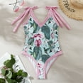 thumbnail image 6 of IBTOM CASTLE Women's One Piece Swimsuit with Beach Cover up Wrap Skirt Sarong Retro Floral Print Bikini Set Two Piece Bathing Suit L Pink + Green Floral, 6 of 8