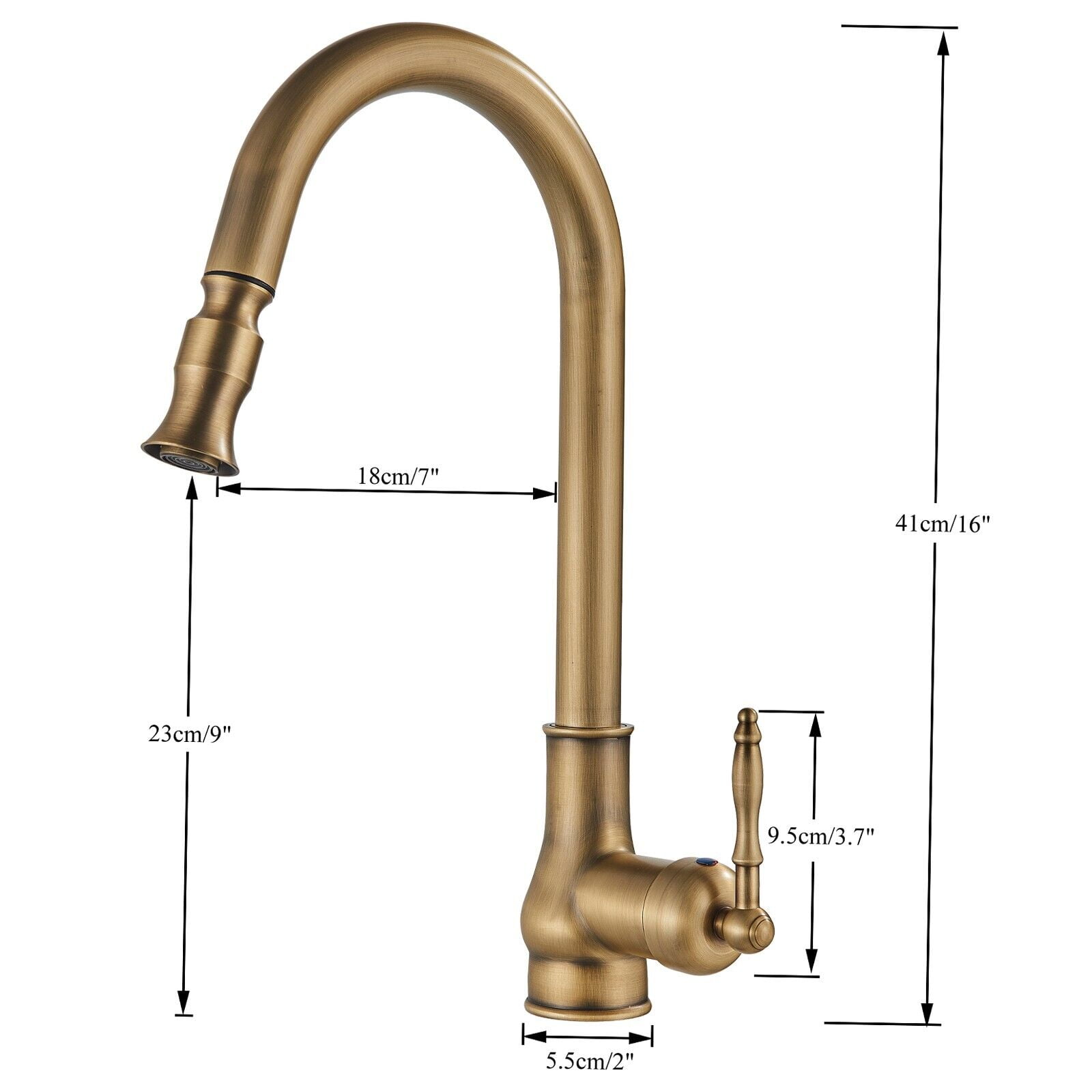 Antique Brass Kitchen Faucet Pull Down Sprayer Single Handle Swivel Spout Mixer