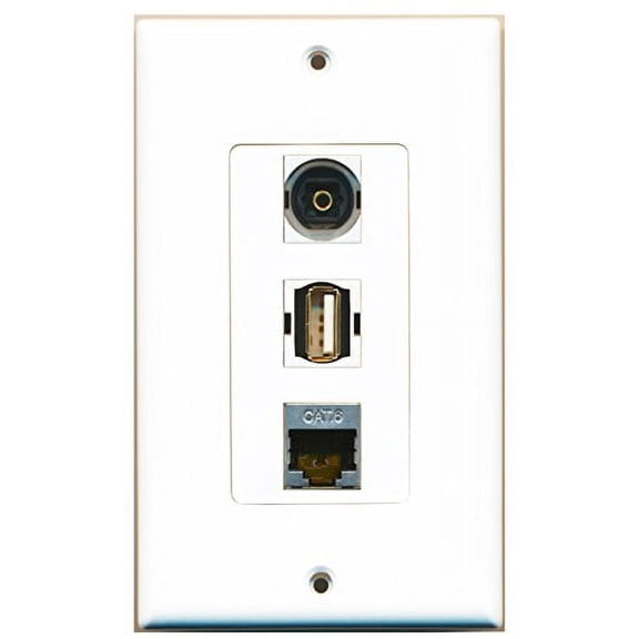RiteAV - 1 Port USB A-A and 1 Port Shielded Cat6 Ethernet and 1 Port Toslink Decorative Wall Plate Decorative