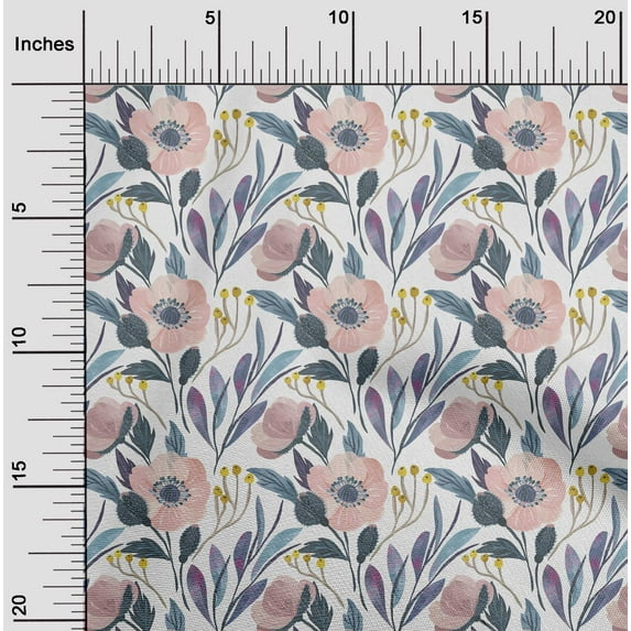 oneOone Cotton Silk White Fabric Leaves & Flower Floral Dress Material Fabric Print Fabric By The Yard 42 Inch Wide