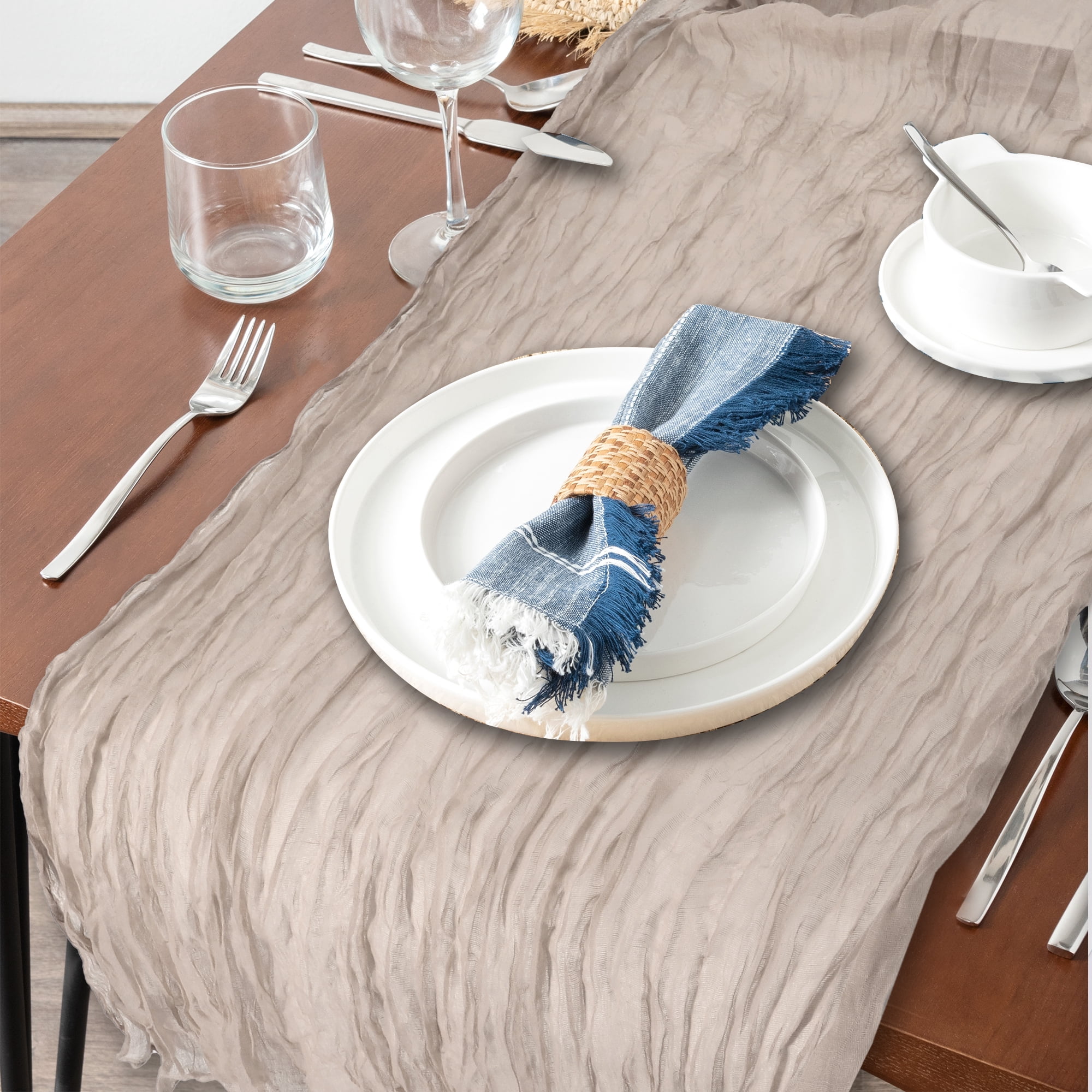 Unique Bargains Rustic Cheese Cloth Wedding Party Table Runner Flesh