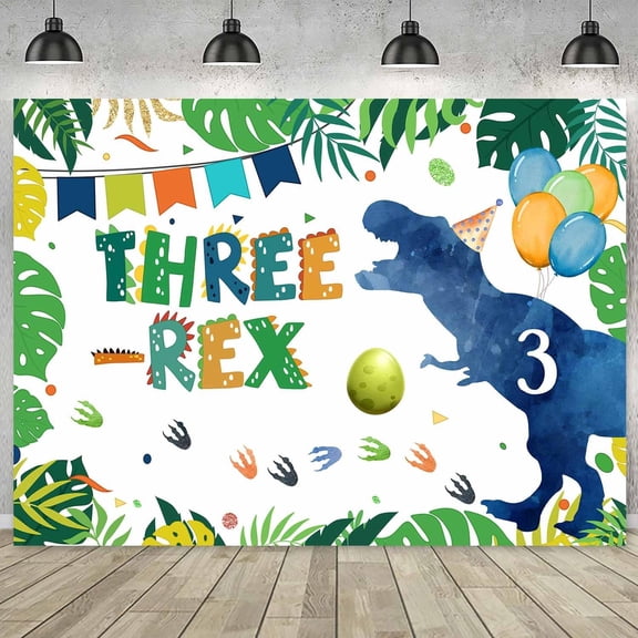 Dinosaur Three-rex Birthday Backdrop for Boy Happy 3rd Birthday Photography Background Greenery Jungle 3 Years Old Party Decorations Supplies Banner Photo Studio Props