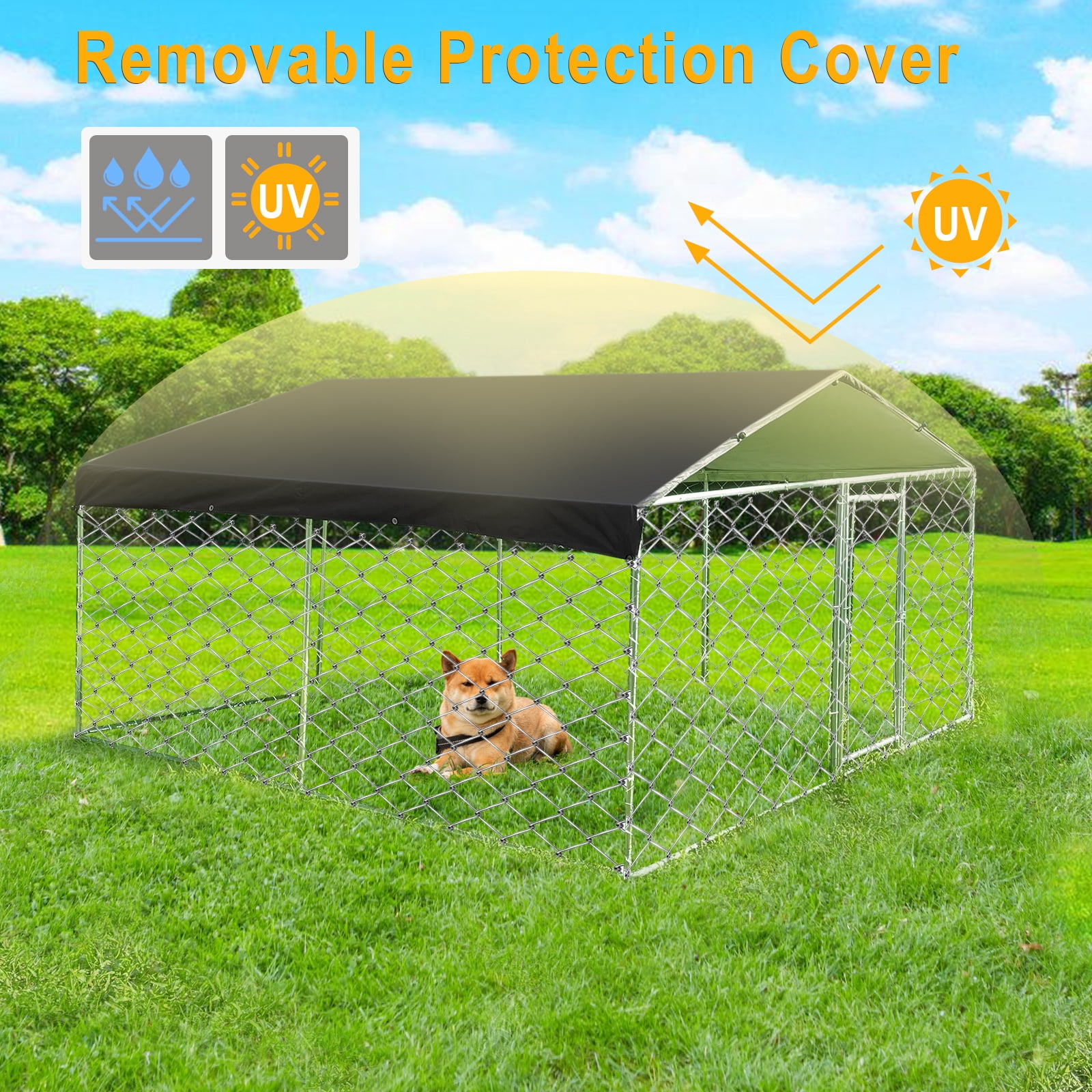 Jarbalai Premium Large Metal Dog Kennel 10x10 ft Dog Run, Secure Weatherproof & Durable Outdoor Enclosure for Large Dogs