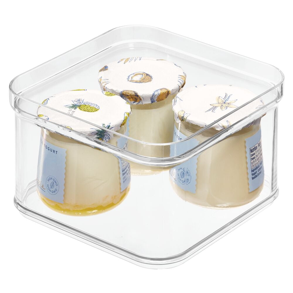 iDesign Crisp BPA-Free Plastic Stackable Refrigerator Square Storage Bin, Clear, 6.32" x 6.32" x 3.76"