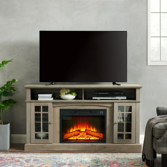 Newboti Furniture Classic TV Media Stand Modern Entertainment Console with 23" Fireplace Inset for TV Up to 65" with Open and Closed Storage Space, Gray Wash, 58.25"W*15.75"D*32"H BN.8153