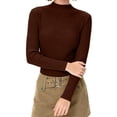 thumbnail image 6 of Fshiont Y2k Womens Long Sleeve Stretch Mock Neck Ribbed T-Shirt Slim Fit Casual Basic Tops Brown One Size, 6 of 7