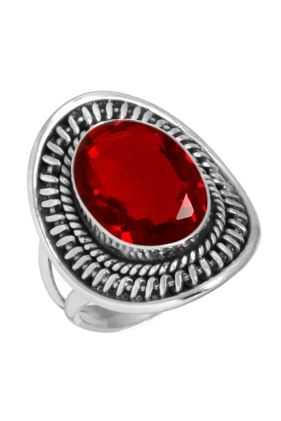 925 Silver Ring For Women - Teens Red Ruby Simulated Stone Silver Ring Size 11 July Birthstone Costume Silver Ring Size 11 Gift For Mom On Mothers' Day 925 Gemstone Silver Jewelry