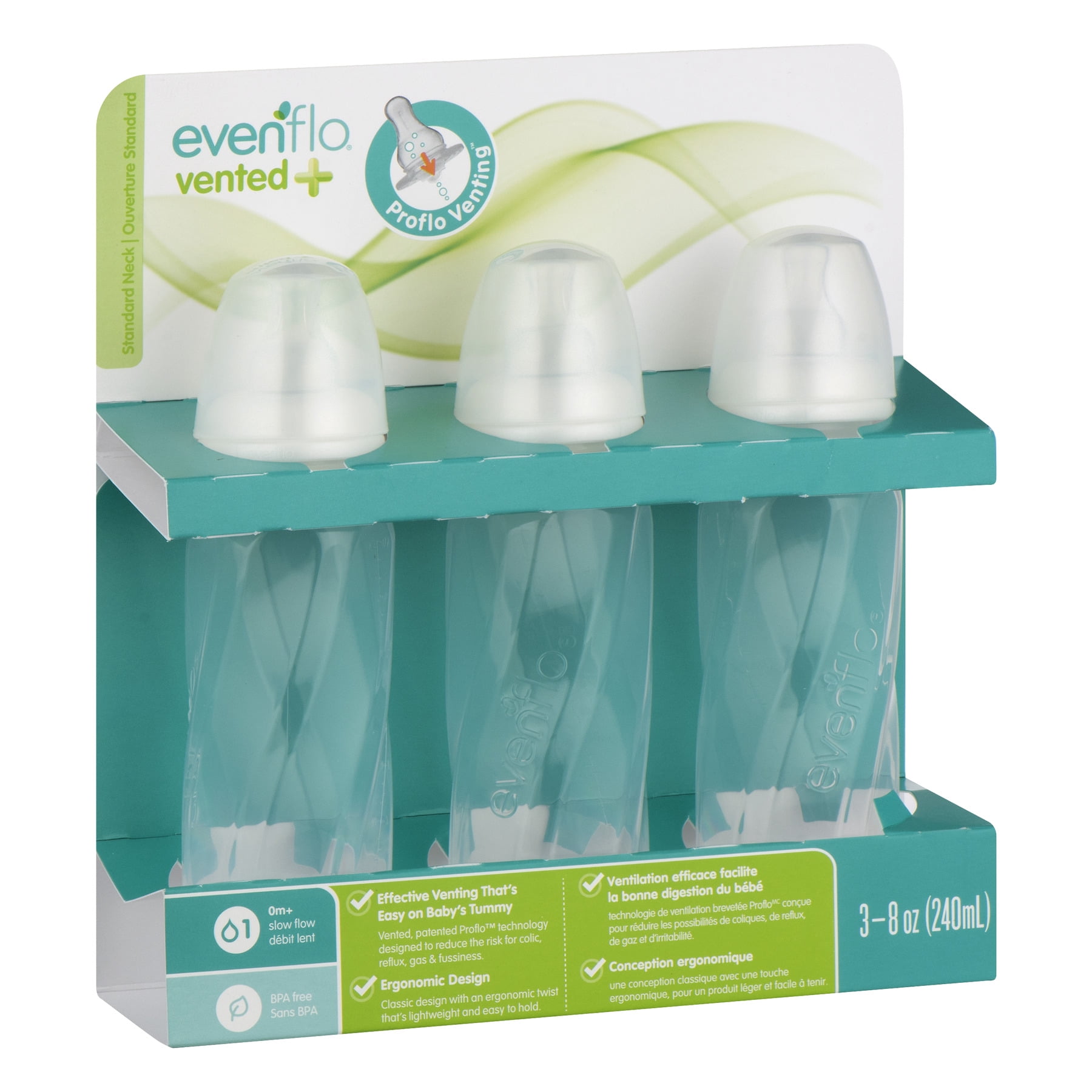 Evenflo Feeding Vented+ BPA-Free Polypropylene Baby Bottles - 8oz, Clear, 6ct