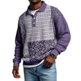 thumbnail image 1 of Nokdvo Chandail en Molleton pour Hommes Col à Revers Boutonné Color Block Automne Hiver Décontracté à Manches Longues, Violet P, 1 of 4