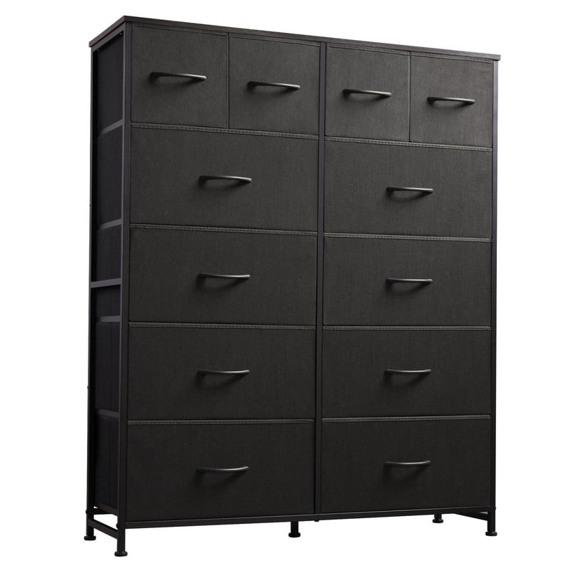 Kelno 12 Drawer Fabric Dresser Storage Tower Sturdy Steel Frame Wood Top Organizer, Black