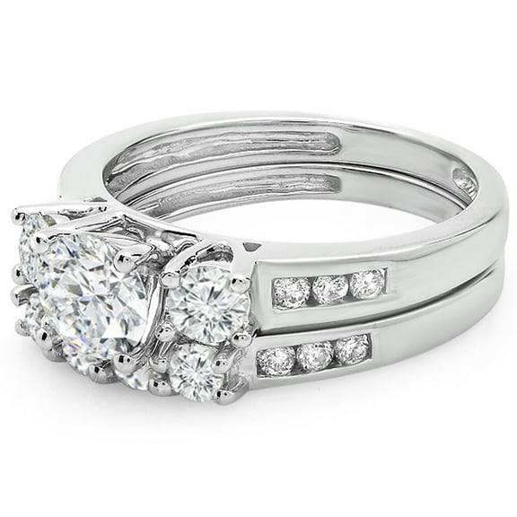 Dazzlingrock Collection 1.80 Carat (ctw) 14K Round Diamond Ladies Bridal 3 Stone Engagement Ring Band Set, White Gold, Size 6