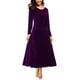 thumbnail image 1 of Vestido Urban CoCo de manga larga, terciopelo fruncido, elástico, morado, 1 of 6