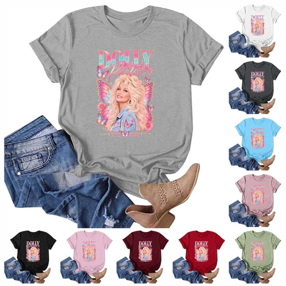 Women Dolly Country Music Legend Shirts Graphic T Shirts Vintage Crewneck Tee Short Sleeve Casual Loose Fit Retro Shirt Top