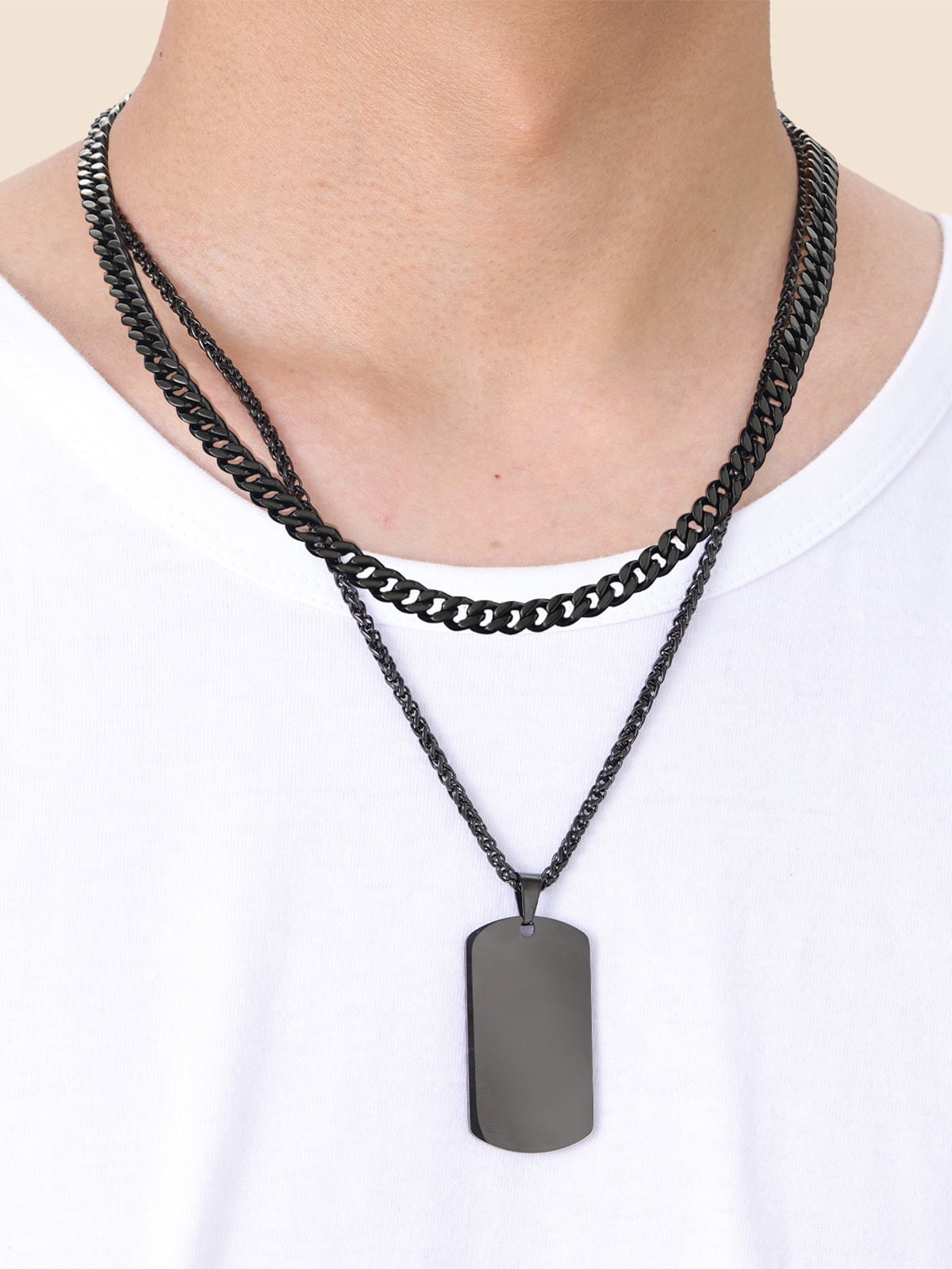 FaithHeart Cuban Link Chain Necklace for Men Stainless Steel Black Jewelry Gift with Card To My Son Birthday Christmas Graduation 7mm 20"