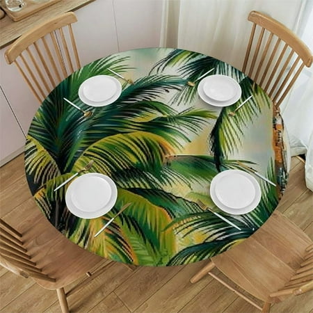 

Palnkart Palm Trees Tropical Print Round Table Cover Stain Resistant Washable Indoor Outdoor Tablecloth Kitchen Dining Wedding Parties 100% Polyester Fiber 46-50