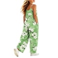 thumbnail image 4 of OGLCCG Girls Wide Leg Jumpsuit Kids Casual Sleeveless Romper Floral Printed Adjustable Spaghetti Strap Overalls with Pockets 5-14 Years, 4 of 8