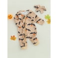 thumbnail image 3 of Wassery Baby Girl Boy Jumpsuiys Infant Halloween Romper Newborn Fall Outfit Long Sleeve Pumpkin Bat Print Full Zip Bodysuits 0-18 Months, 3 of 9
