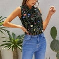 thumbnail image 5 of Black Background Colorful Wildflowers Bloom Blouses Women Bow Tops Elegant Sleeveless Office Work Shirt Casual Holiday Women's Tops, 5 of 6