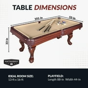 Hathaway Augusta 8 Foot Pool Table with Complete Accessories – Classic Full Size Billiard Table for Home Use – Classic Ball and Claw Legs, Inlaid Sights, K-66 Cushions – Walnut Finish with Camel Felt
