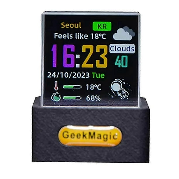 GeekMagic Crystal Cube Photo Display Holographic Desktop Smart Weather Station Digital Clock with GI
