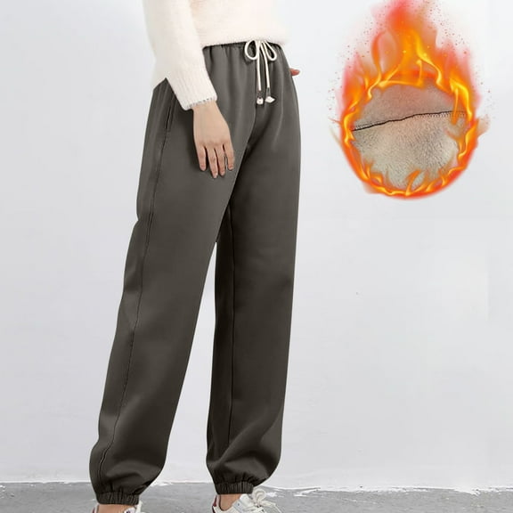 Travel Pants Womens Yoga Pants Ndbuld Womens Fashionable Solid Color Fleece Casual Home Elastic Waist Pajamas Pants Dark Gray S