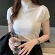 thumbnail image 2 of Blusa informal de color liso para mujer, blusa de punto coreana, blusa de cuello alto ajustada para primavera y verano, 2 of 6