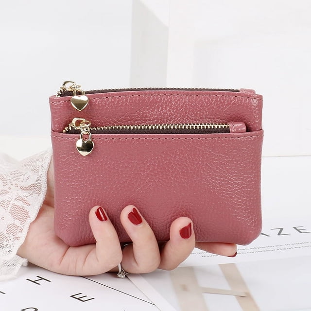 Monedero de piel auténtica para mujer, cartera pequeña corta de piel suave, bolso de mano para licencia de conducir, monedero con cremallera de moda, tarjetero