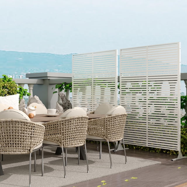 Metal Privacy Screen – 71"x46" Outdoor Freestanding – Decorative Fence Panel – Rustproof & Weather Resistant – Breathable Room Divider with Stand – Patio, Deck, Balcony, Lawn & Garden