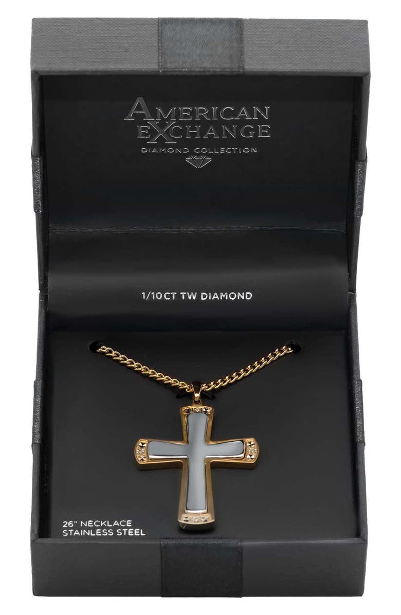 American Exchange Men's Stainless Steel Gold/Silver Cross Pendant Necklace