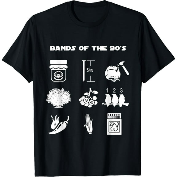 Funny Retro Popular Music Bands of the 90s Rock Pop Culture T-ShirtMen and women, Black T-shirt, size: Extra large