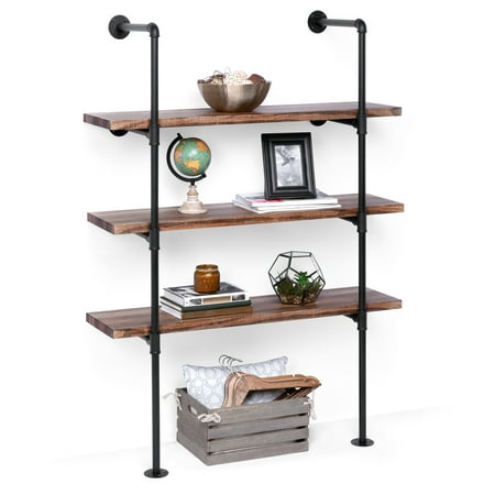 Black Wrought Iron Shelves Best Choice Products 4-Tier Industrial Wall-Mounted Iron Pipe Bracket Bookshelf Frame, Customizable DIY Shelving, Floating Open Display Storage for Home, Office, Commercial Use ()