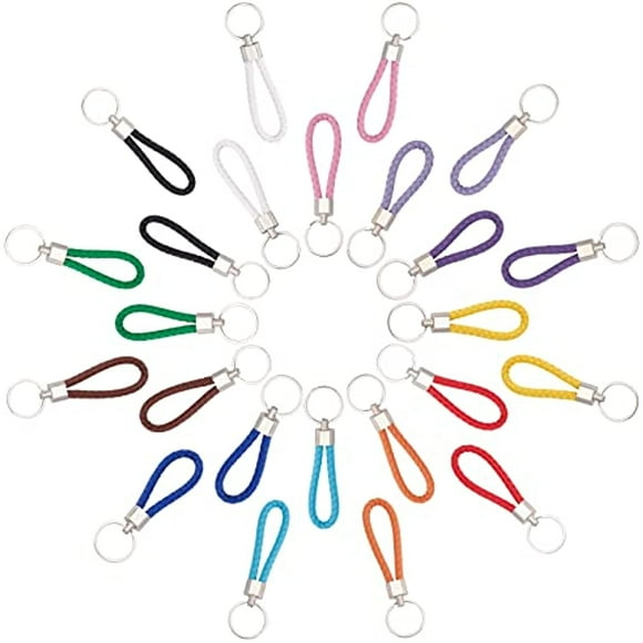 24PCS Tressé Porte-Clés en Cuir 12 Couleurs Tissé Corde Porte-Clés Anneau avec Porte-Clés Fait à la Main Voiture Porte-Clés Sac Pendentif Universel Tissage Faux Cuir Porte-Clés