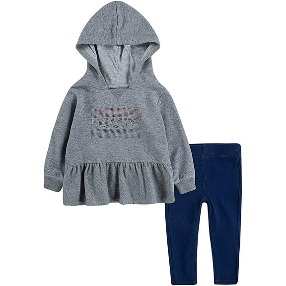 Levis baby-girls Hoodie and Leggings 2-piece Outfit Set 12 Months Light Grey Heather/Blue